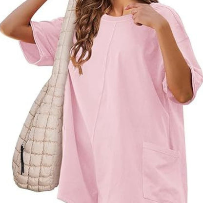 Women's Short Sleeve T-Shirt Dress Mini Crew Neck Pocket
