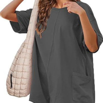 Women's Short Sleeve T-Shirt Dress Mini Crew Neck Pocket