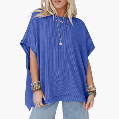 Women's Crew Neck Short Sleeve T-Shirt Ribbed Oversized - VibreMode