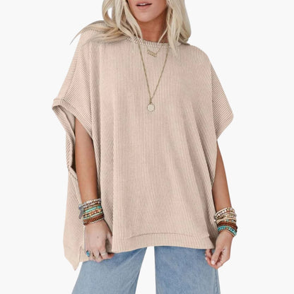 Women's Crew Neck Short Sleeve T-Shirt Ribbed Oversized