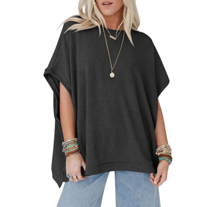 Women's Crew Neck Short Sleeve T-Shirt Ribbed Oversized