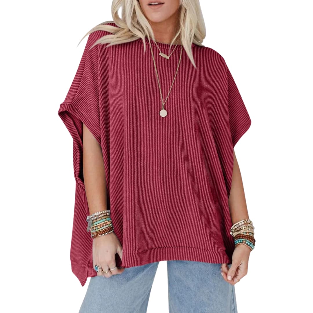 Women's Crew Neck Short Sleeve T-Shirt Ribbed Oversized