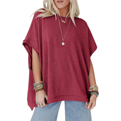 Women's Crew Neck Short Sleeve T-Shirt Ribbed Oversized