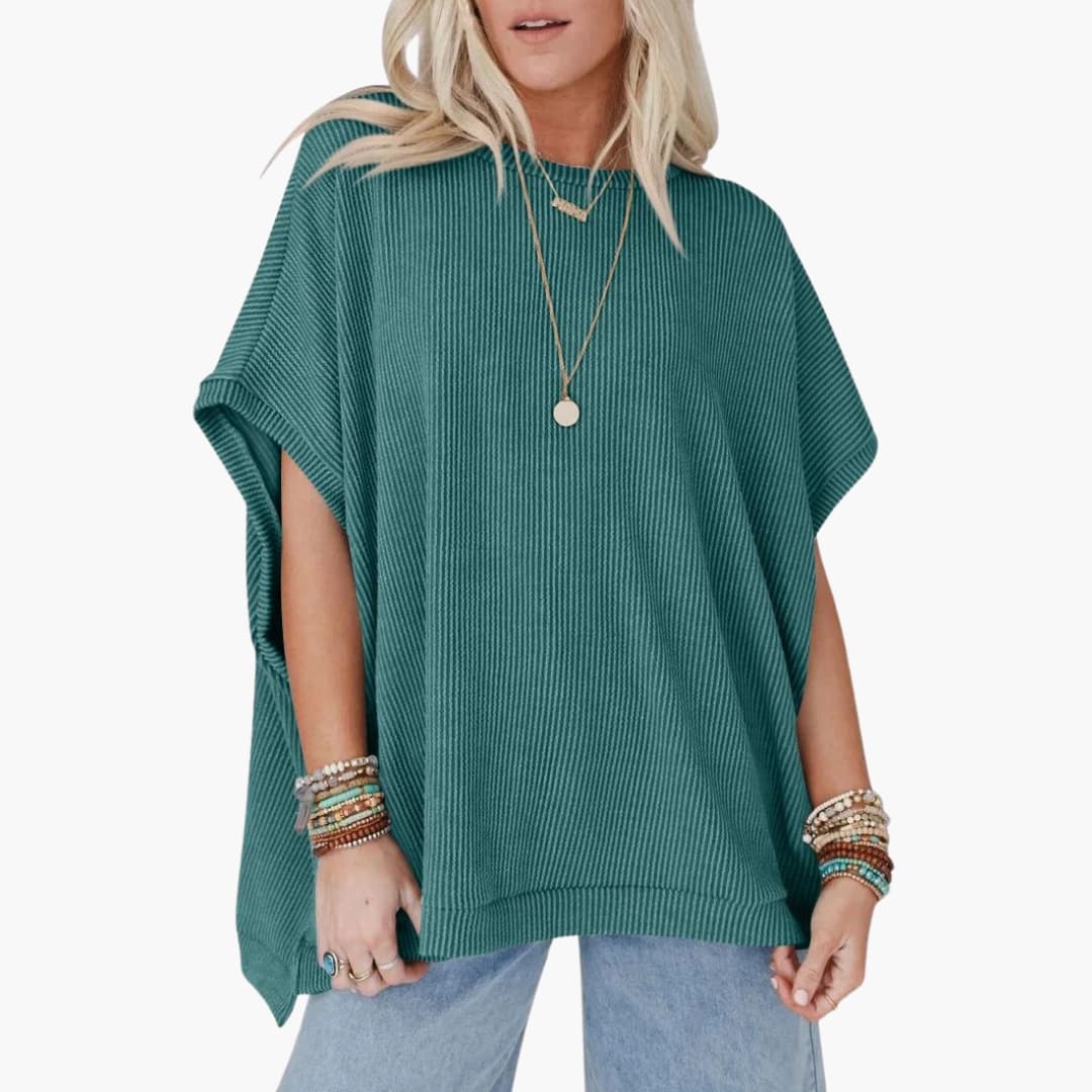 Women's Crew Neck Short Sleeve T-Shirt Ribbed Oversized