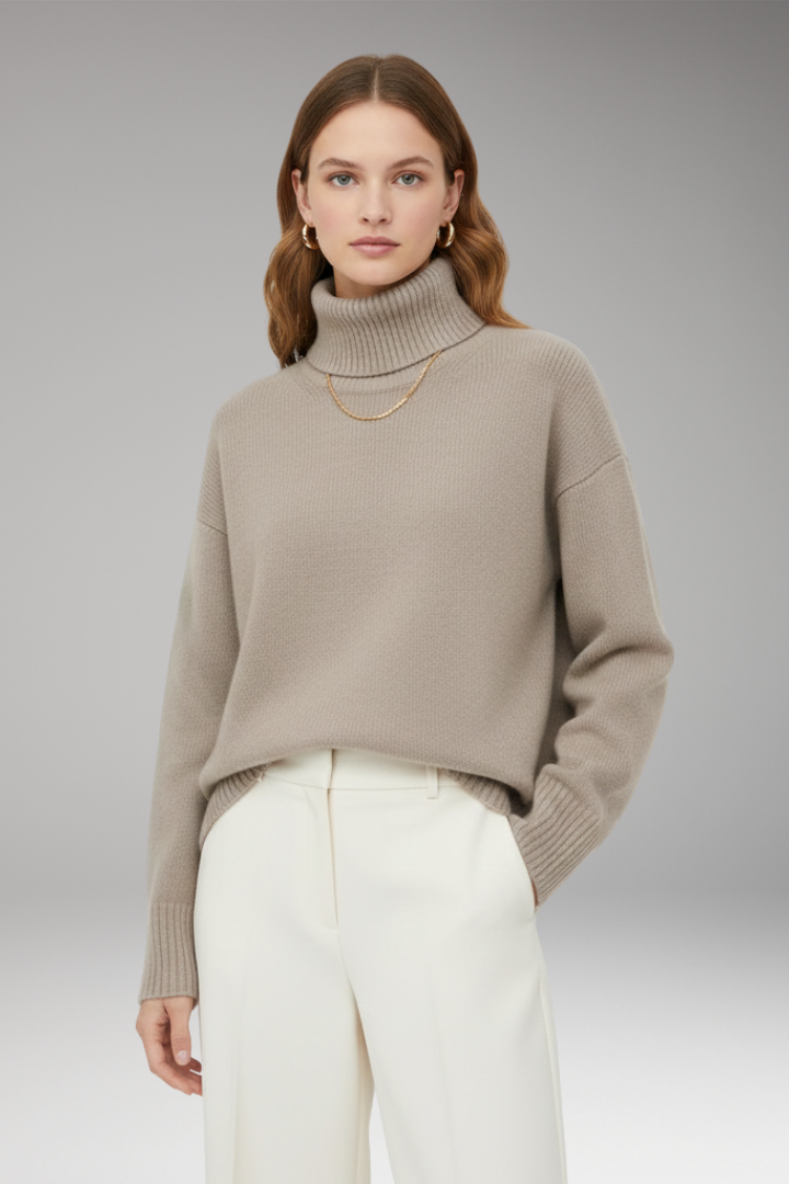 Women's Oversized High Neck Sweater Ribbed Finish