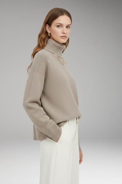 Women's Oversized High Neck Sweater Ribbed Finish