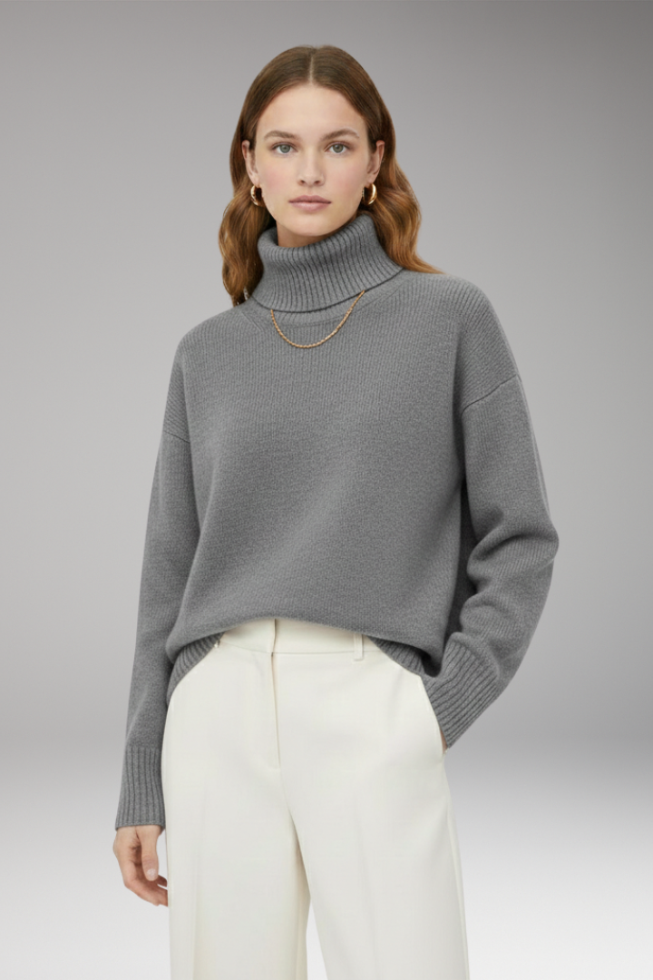 Women's Oversized High Neck Sweater Ribbed Finish