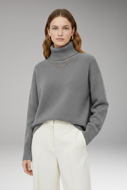 Women's Oversized High Neck Sweater Ribbed Finish