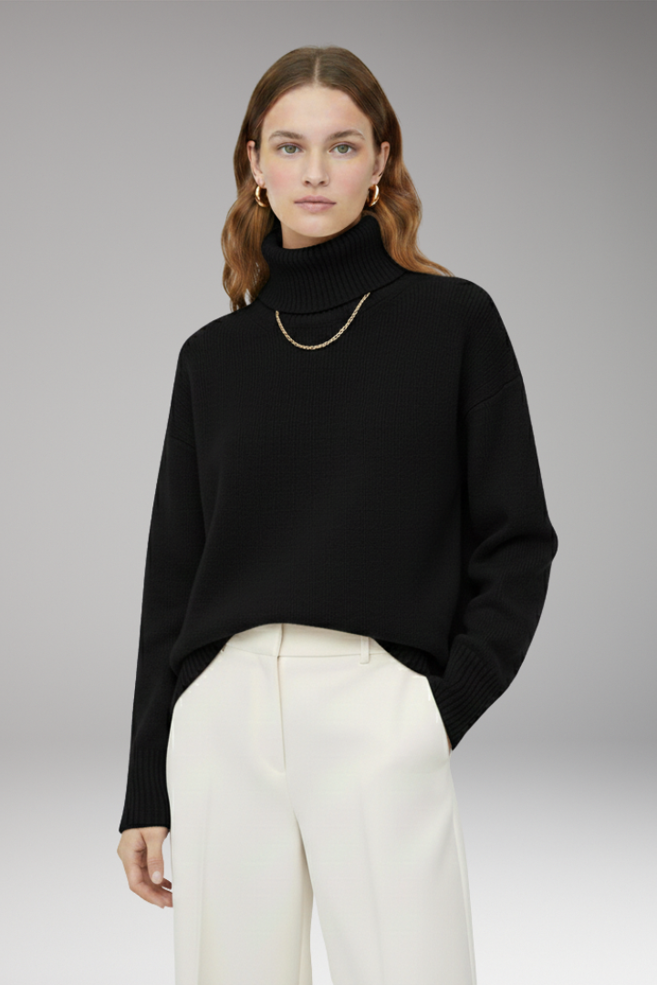 Women's Oversized High Neck Sweater Ribbed Finish