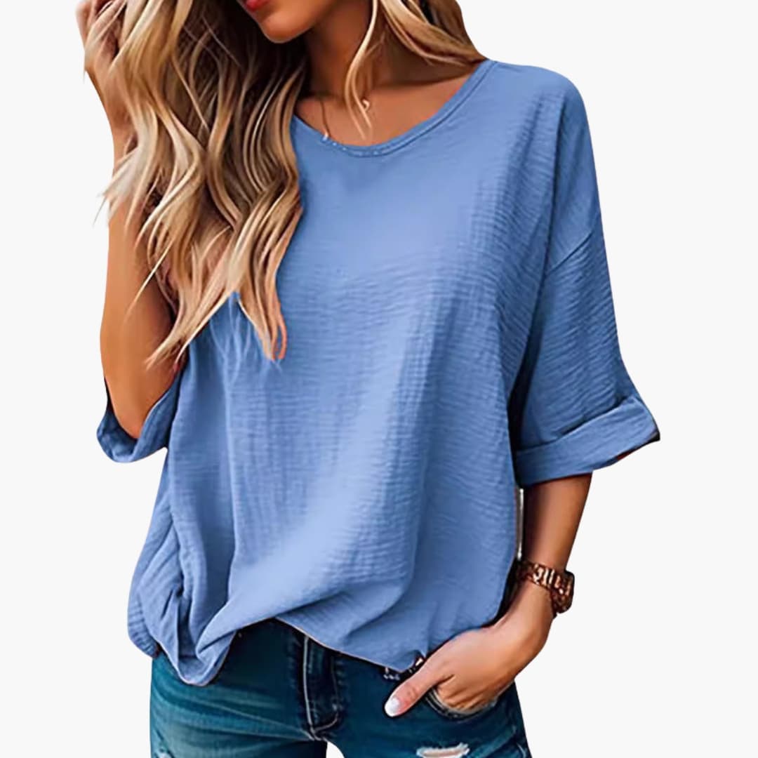 Women's Short Sleeve Crew Neck T-Shirt Textured Oversized - VibreMode