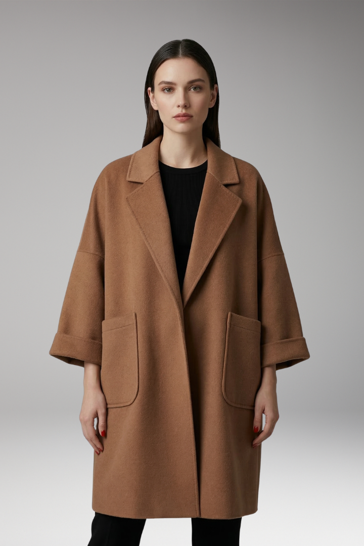 Women's Oversized Trench Coat Lapel Collar Front Pockets