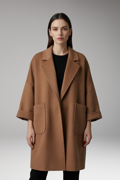 Women's Oversized Trench Coat Lapel Collar Front Pockets