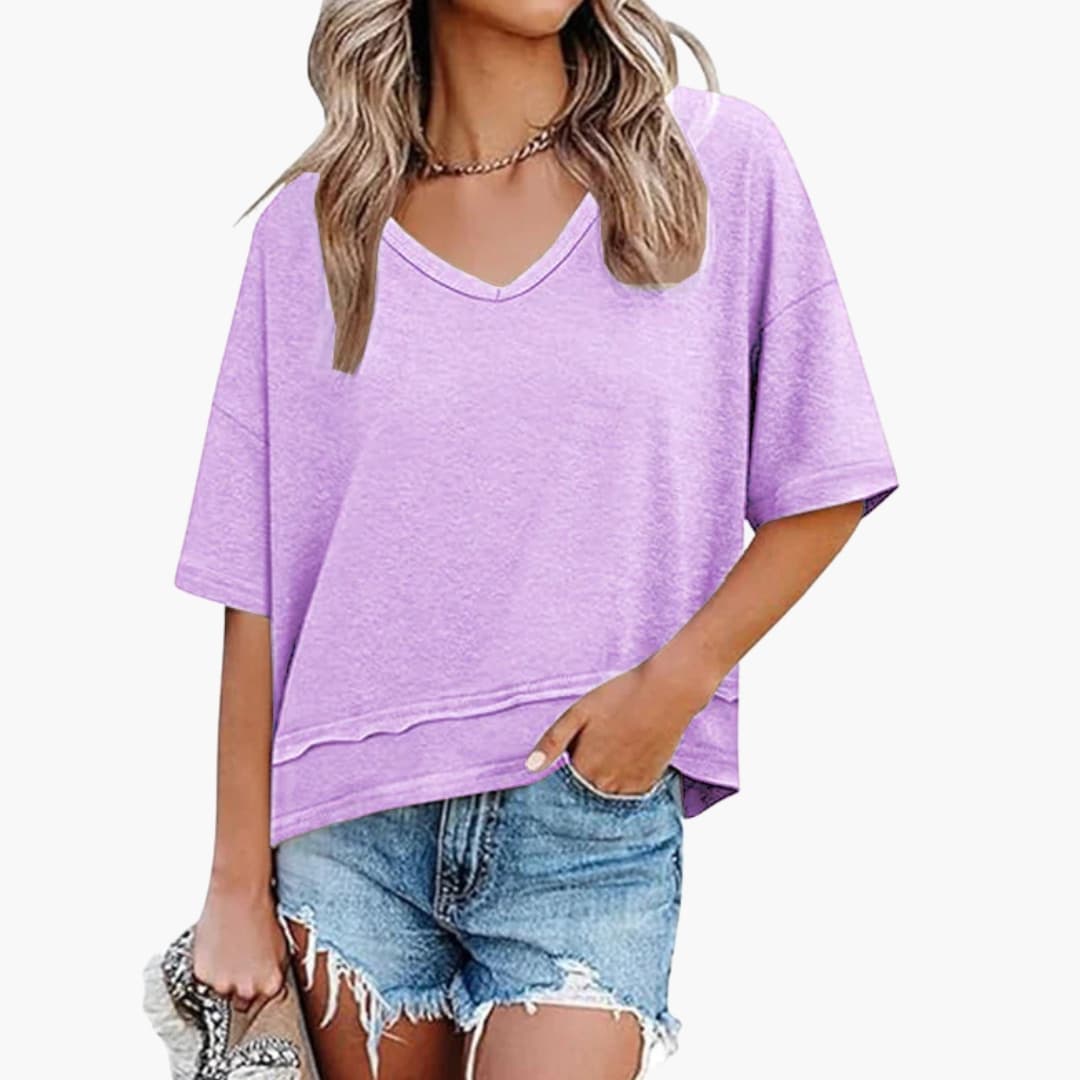 Women's Oversized V-Neck Short Sleeve Tee