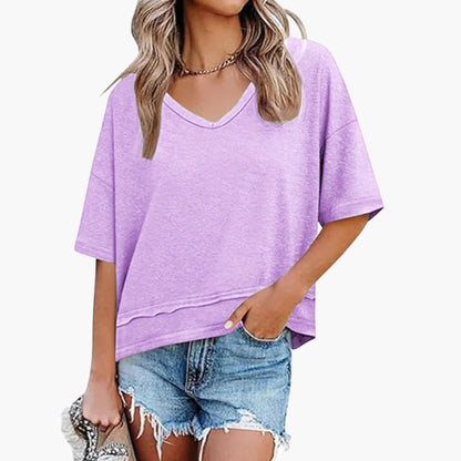 Women's Oversized V-Neck Short Sleeve Tee