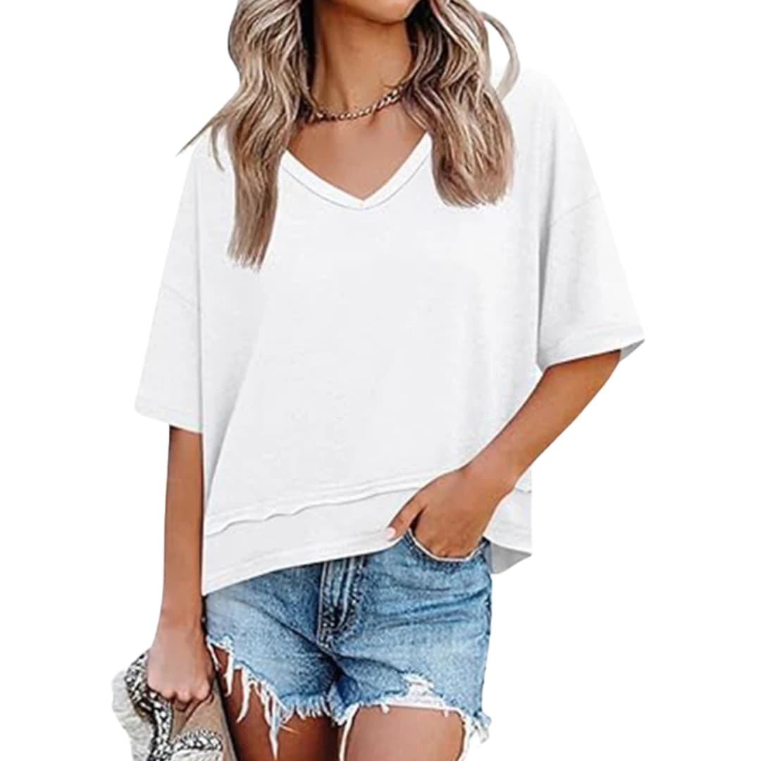 Women's Oversized V-Neck Short Sleeve Tee