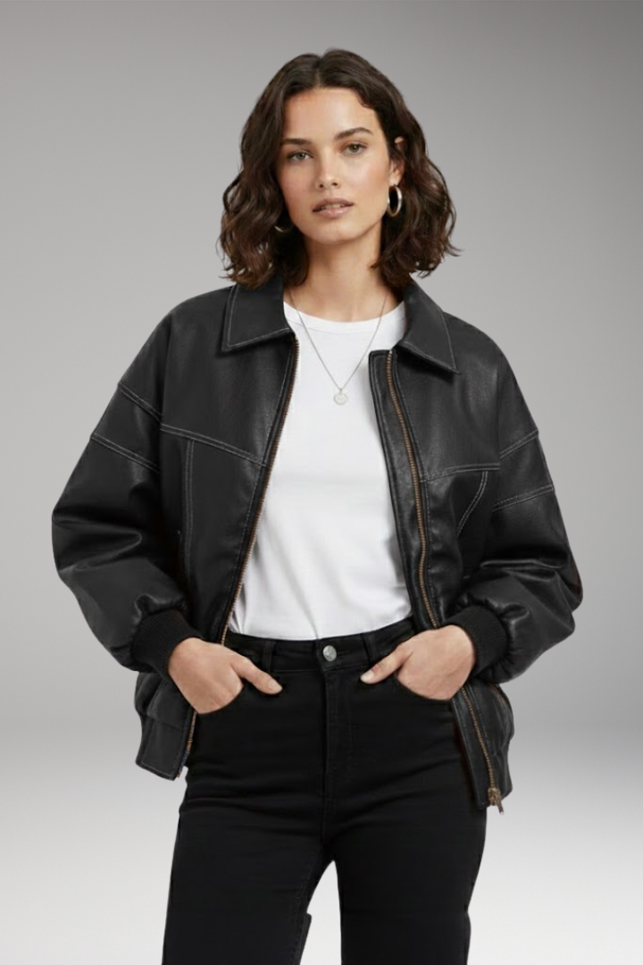 Women's Padded Bomber Jacket Zipper Ribbed