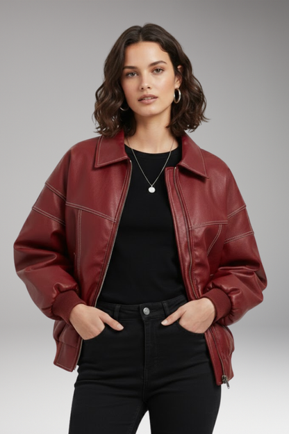 Women's Padded Bomber Jacket Zipper Ribbed