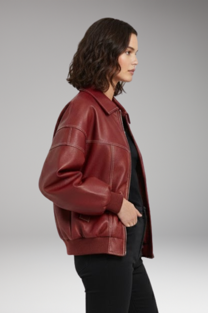 Women's Padded Bomber Jacket Zipper Ribbed