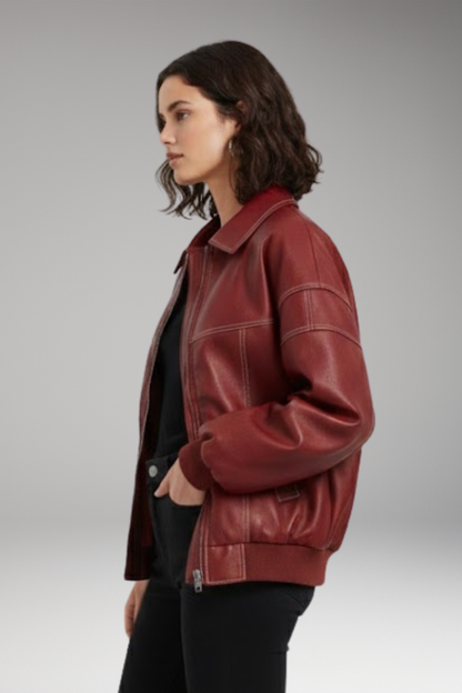 Women's Padded Bomber Jacket Zipper Ribbed