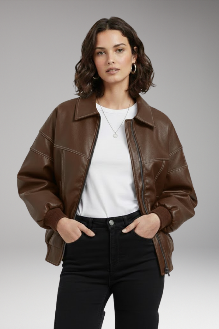 Women's Padded Bomber Jacket Zipper Ribbed