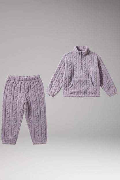 Women's Fleece Pajama Set Zipper Textured - VibreMode