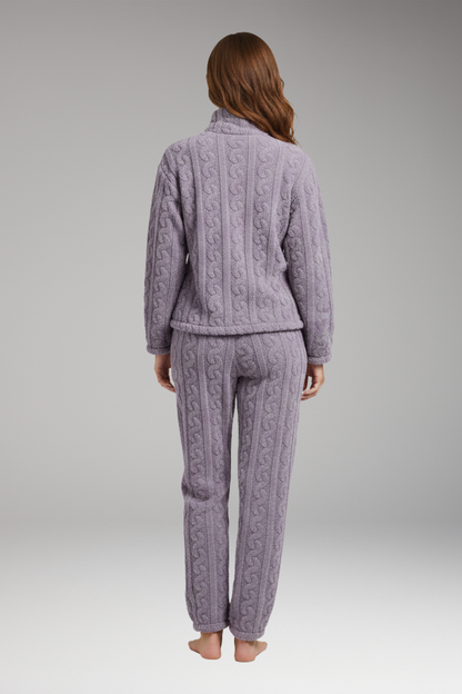 Women's Fleece Pajama Set Zipper Textured
