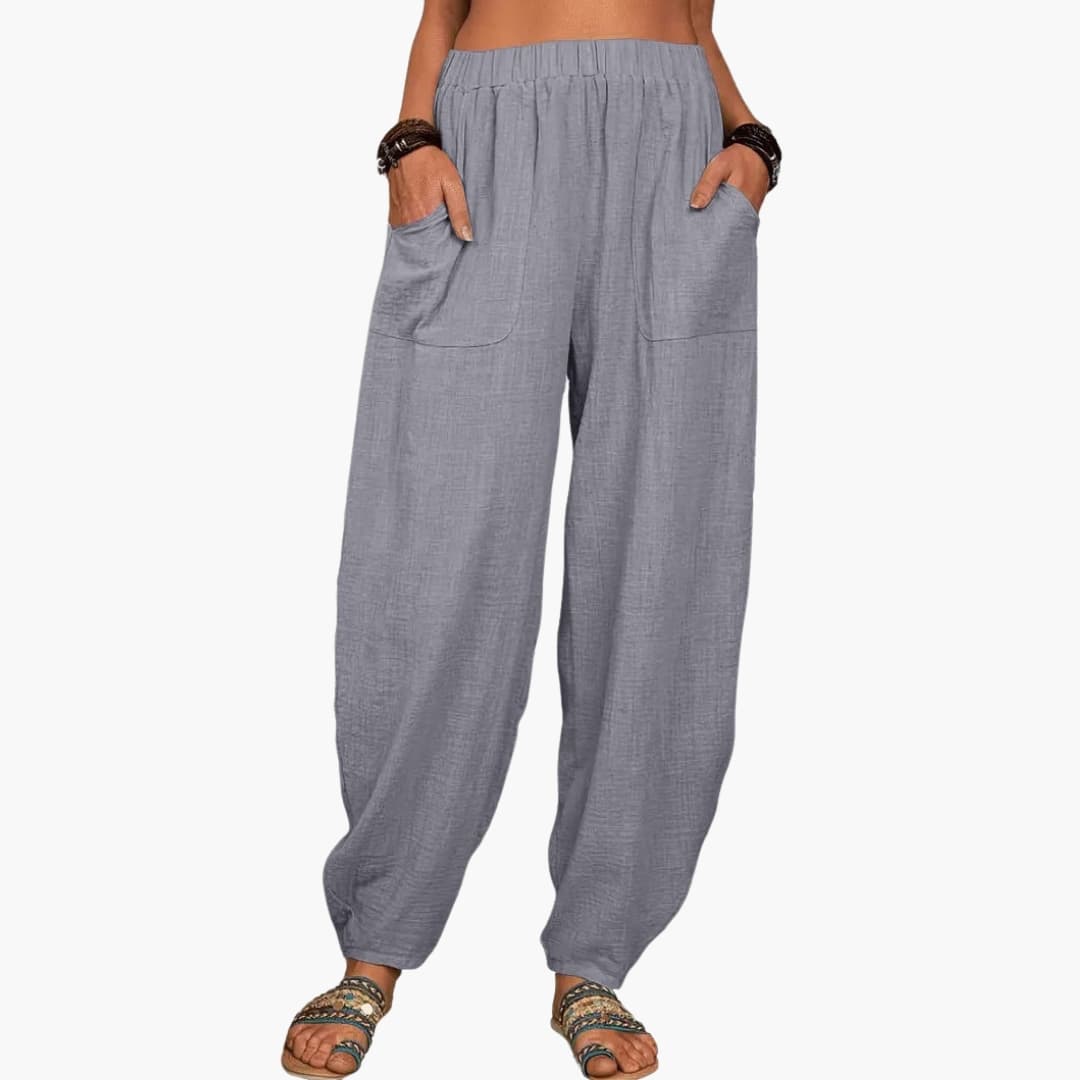 Women's Elastic Waist Palazzo Pants with Side Pockets - VibreMode