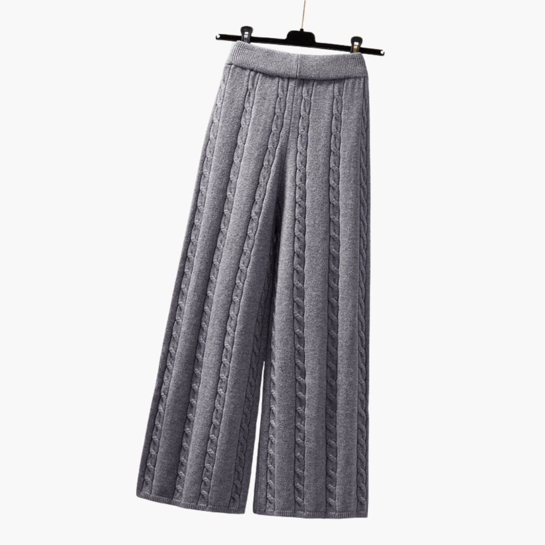 Women's Palazzo Pants Elastic Waist Cable Knit