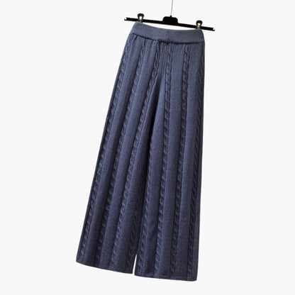 Women's Palazzo Pants Elastic Waist Cable Knit - VibreMode