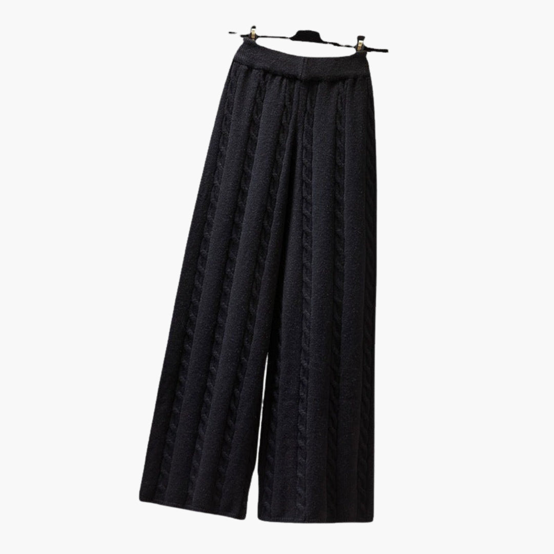 Women's Palazzo Pants Elastic Waist Cable Knit