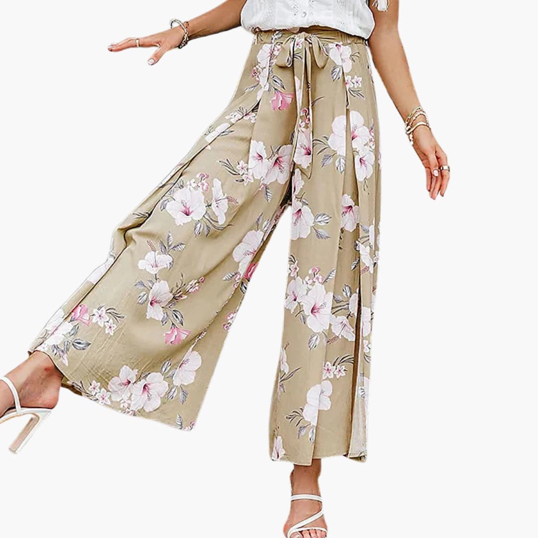 Women's Palazzo Pants Elastic Waist Floral - VibreMode