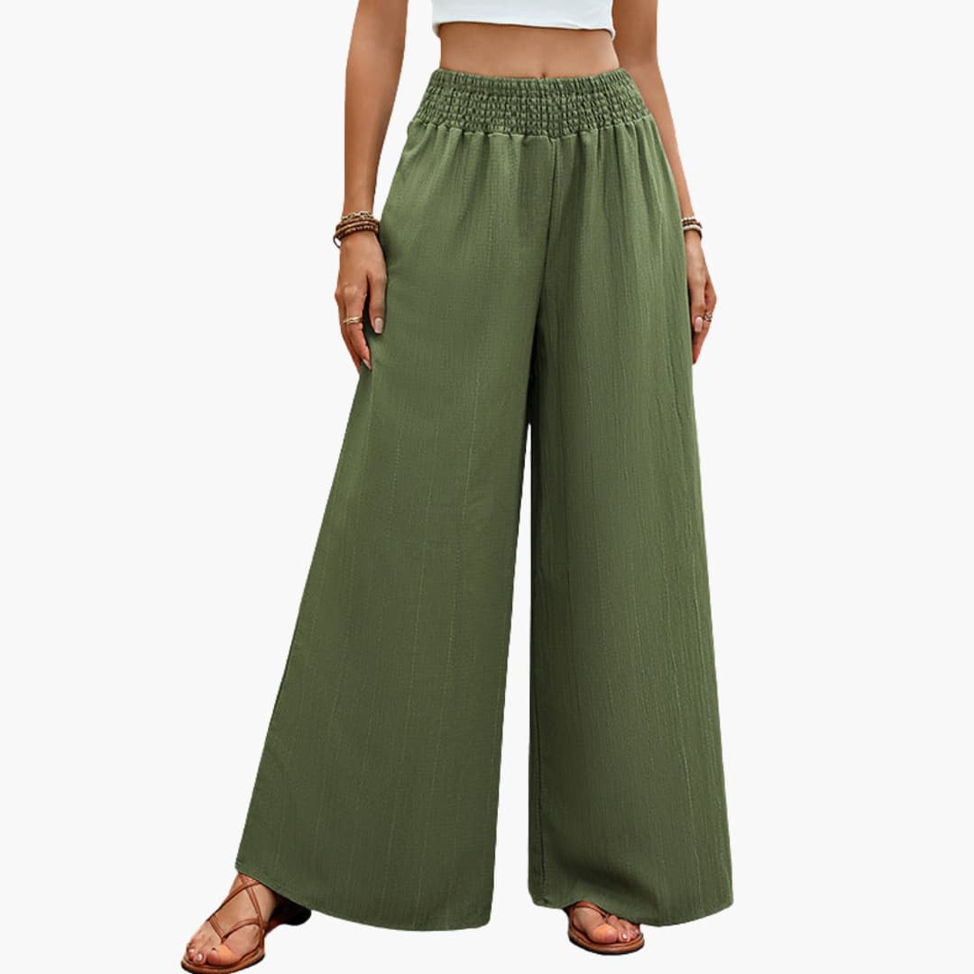 Women's Palazzo Pants Elastic Waist Straight Cut - VibreMode