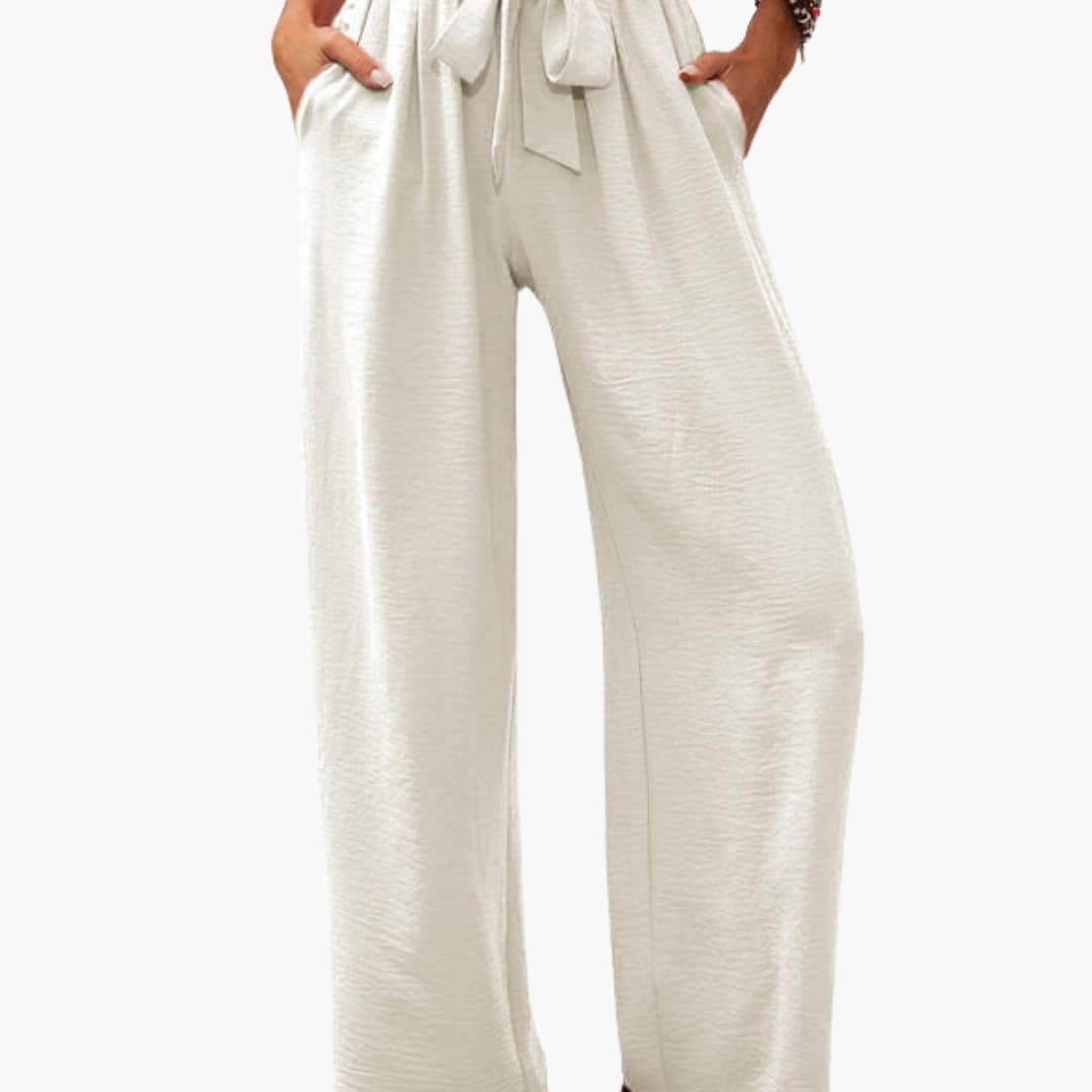 Women's Palazzo Pants Elastic Waistband Tie Detail