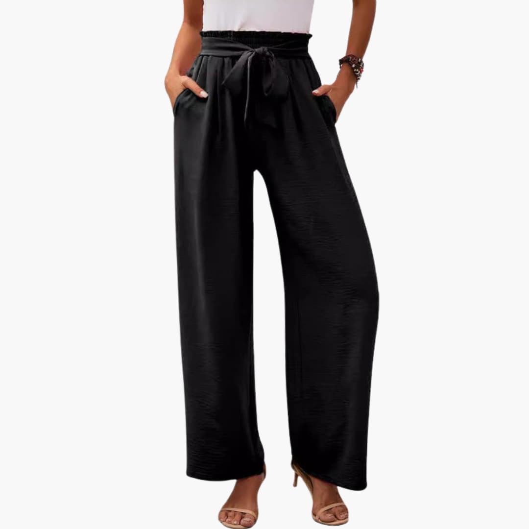 Women's Palazzo Pants Elastic Waistband Tie Detail - VibreMode