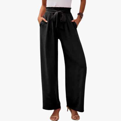 Women's Palazzo Pants Elastic Waistband Tie Detail - VibreMode