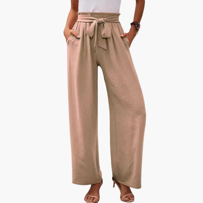 Women's Palazzo Pants Elastic Waistband Tie Detail