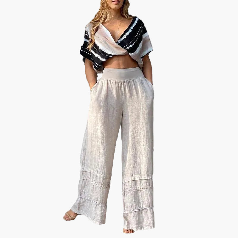 Women's Palazzo Pants Elastic Waist Wide Leg - VibreMode