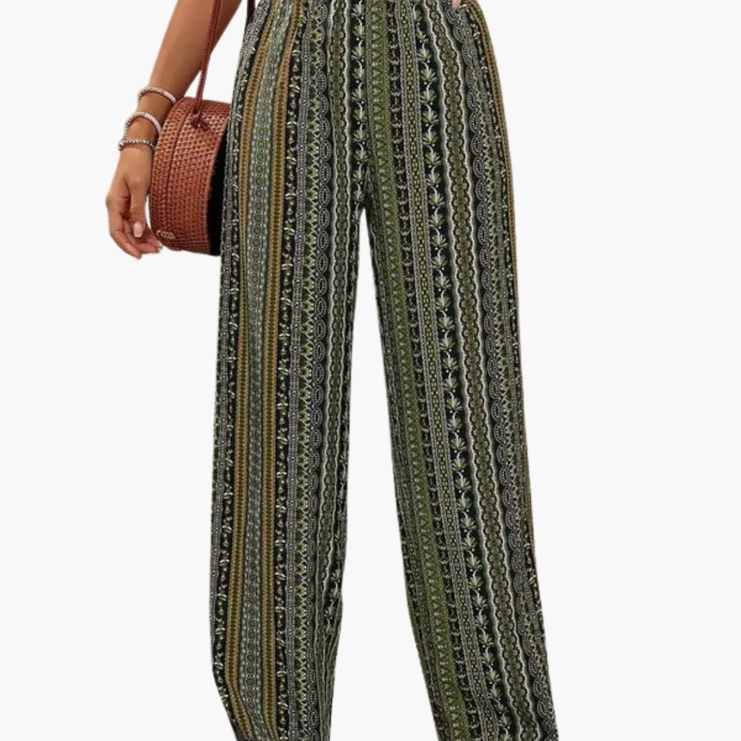 Women's Graphic Print Palazzo Pants Elastic Waistband - VibreMode