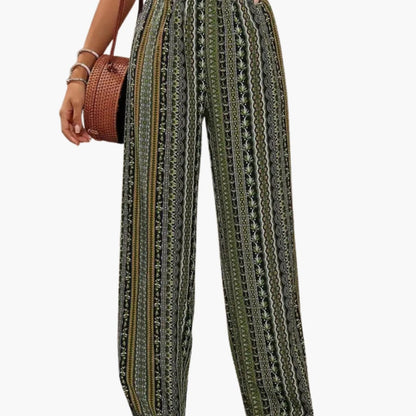 Women's Graphic Print Palazzo Pants Elastic Waistband - VibreMode