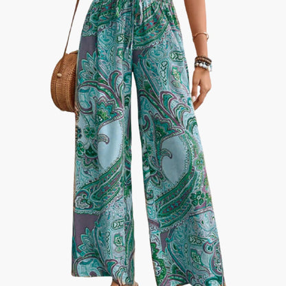 Women's Palazzo Pants Paisley Print Elastic Waistband