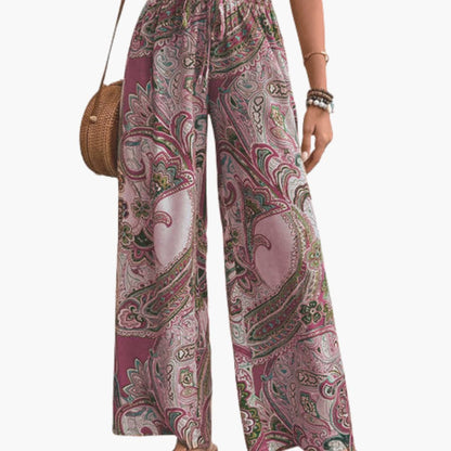 Women's Palazzo Pants Paisley Print Elastic Waistband - VibreMode