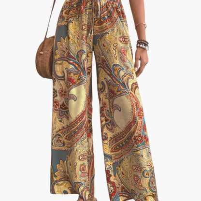 Women's Palazzo Pants Paisley Print Elastic Waistband