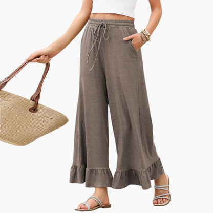 Women's Palazzo Pants Elastic Waist Ruffled Hem - VibreMode
