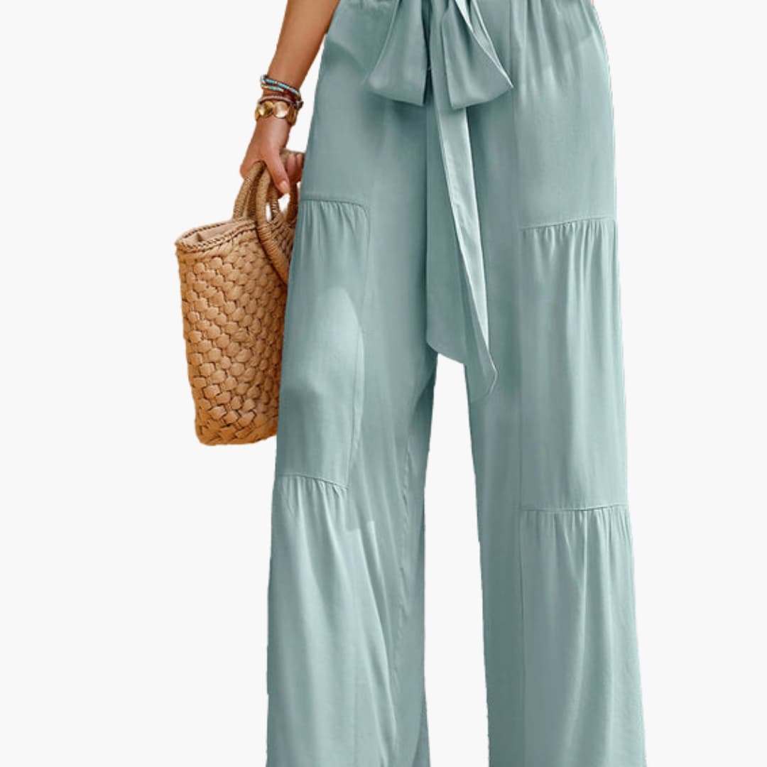 Women's Palazzo Pants Ruffle Detail Tie Waist