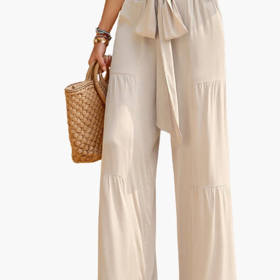 Women's Palazzo Pants Ruffle Detail Tie Waist