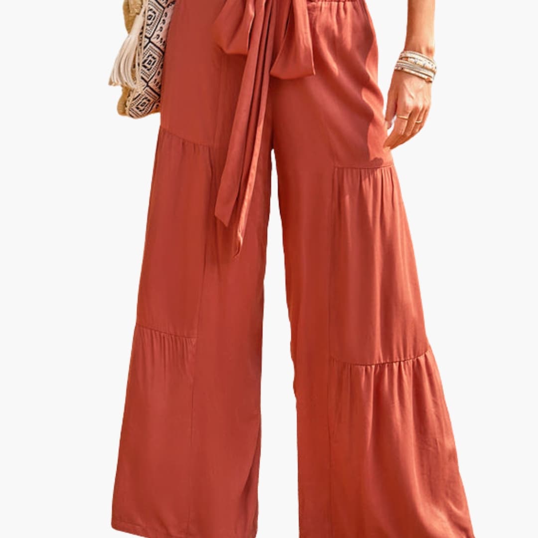 Women's Palazzo Pants Ruffle Detail Tie Waist