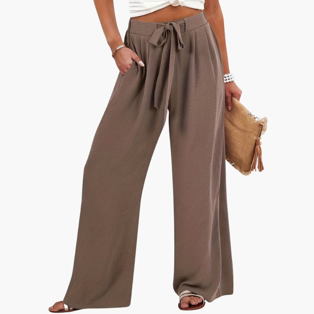Women's Palazzo Pants Tie Waist Side Pockets - VibreMode