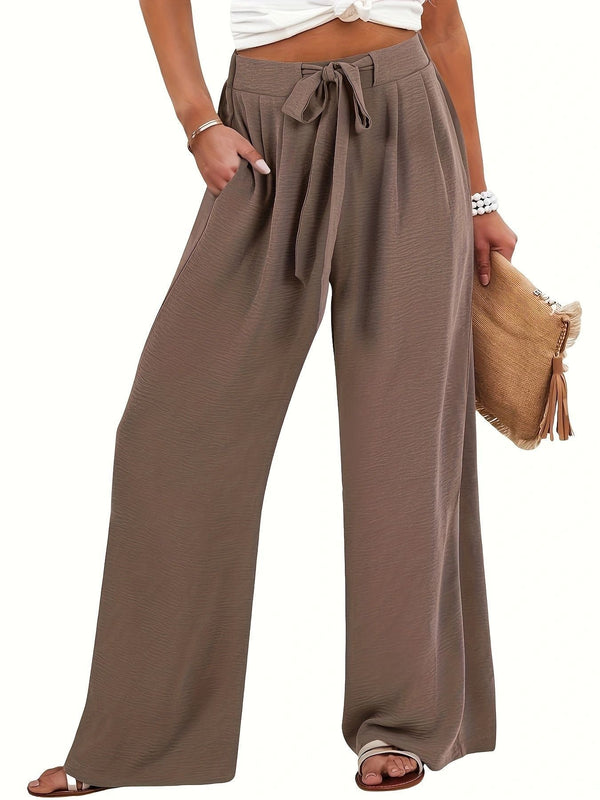 Women's Palazzo Pants Wide Leg Tie Waist - VibreMode
