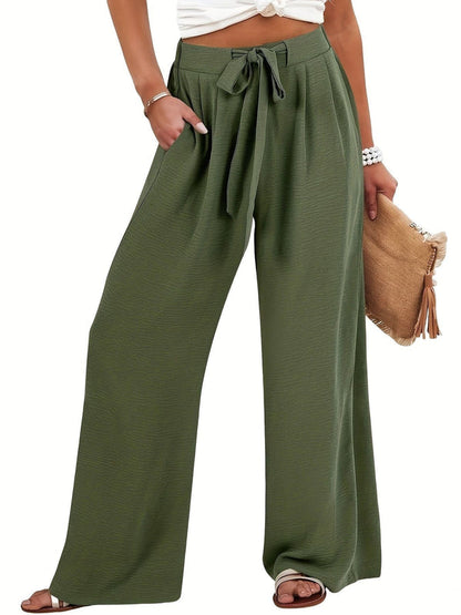 Women's Palazzo Pants Wide Leg Tie Waist