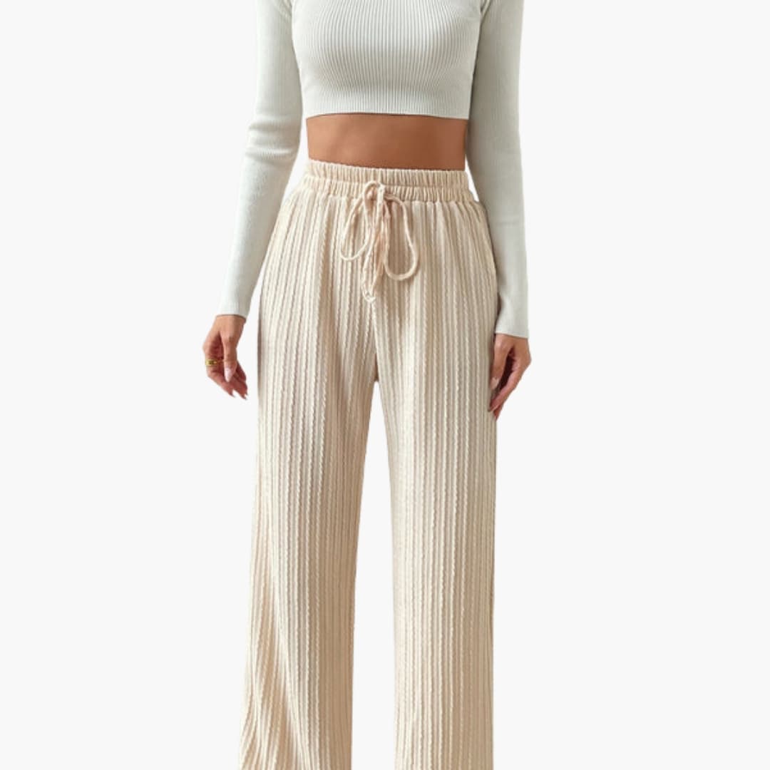 Women's Palazzo Pants Cord Texture Elastic Waist - VibreMode